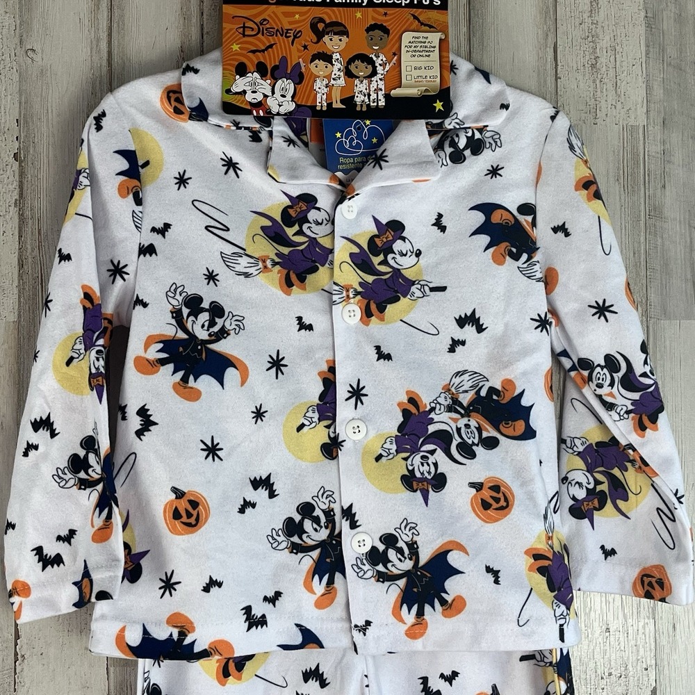 Disney Halloween Pajama Set Size 3T Mickey and Minnie Mouse Pumpkin Bat Soft New